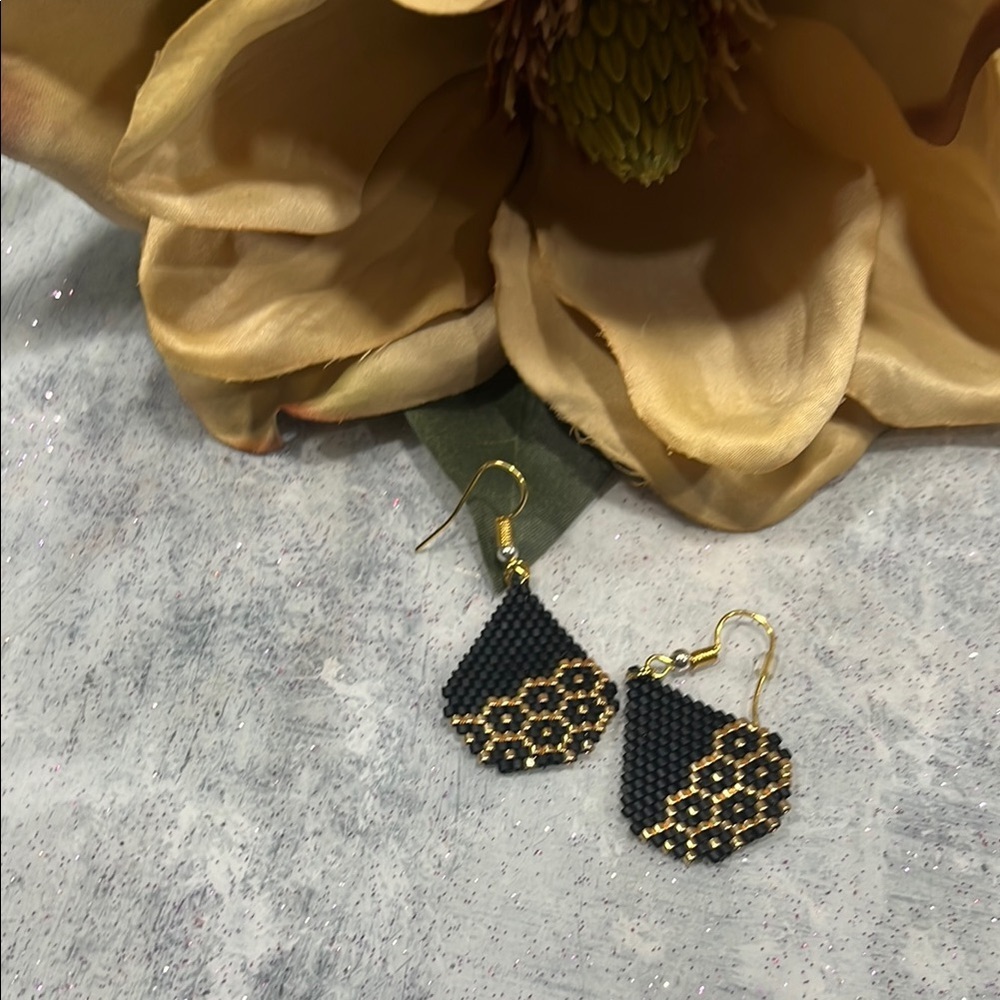 Elegant Black and Gold Beaded Earrings